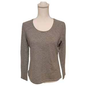 ANN Taylor Petite Black and Gray Striped Long Sleeve Tee Shirt, Large Petite